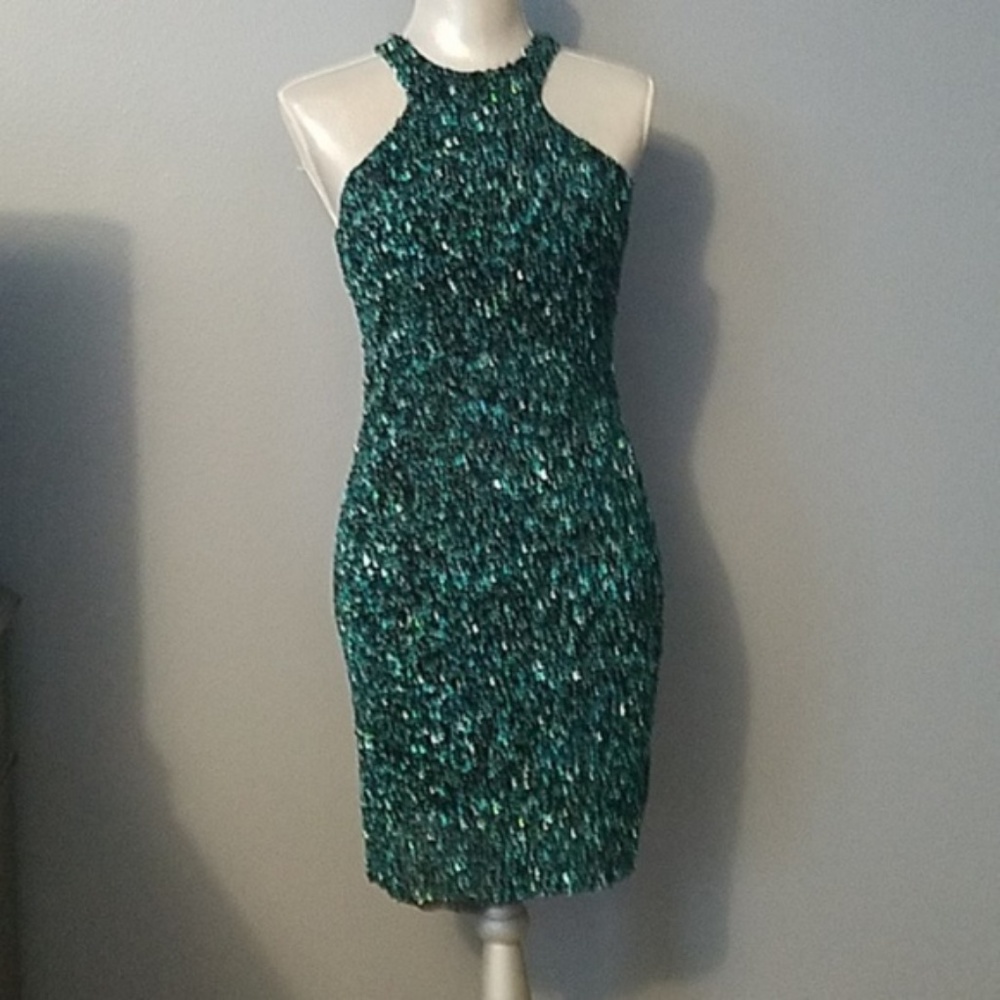 Parker Turquoise Beaded Racerback Mini Dress